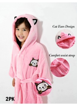Kid's Pink Cat Patterned Microfiber House Robe